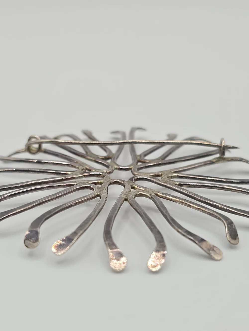 VTG Abstract Starburst Brooch Modernist Pin Silver Tone Handmade 2.5